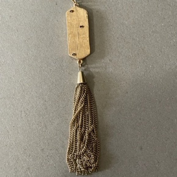 Gorgeous Gold Electroplated 60's Tassel Pendant with Inlaid Stones on a 30" - Picture 7 of 7